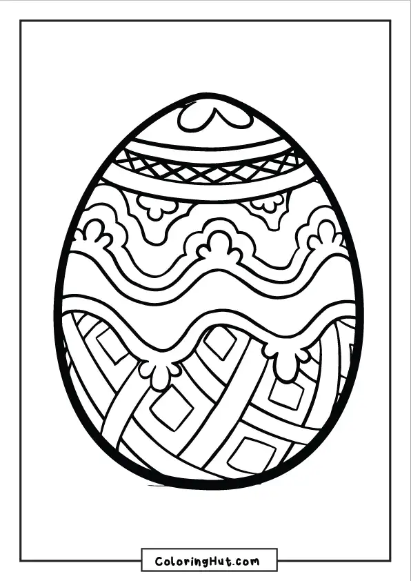 Beautifully designed Easter egg with intricate patterns and wavy details – free printable coloring page.