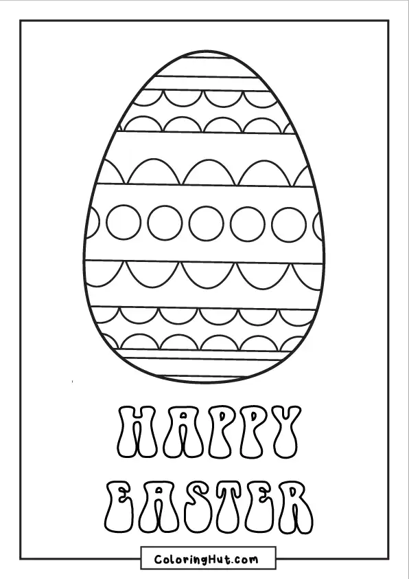 Large Easter egg with simple patterns and 'Happy Easter' text – free printable coloring sheet.