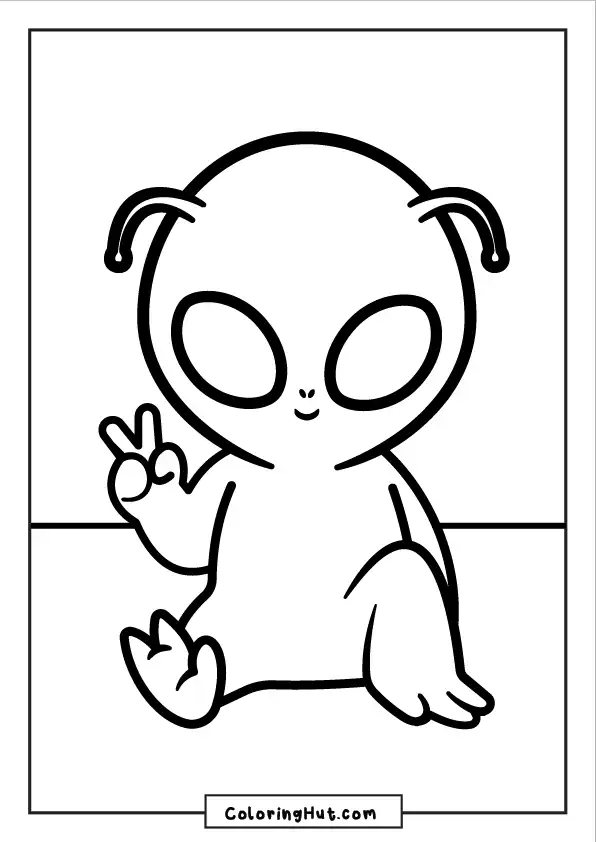 Friendly alien with antennae making a peace sign – easy and fun alien artwork for children