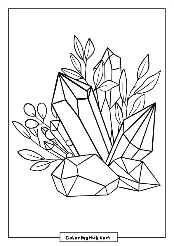 Crystal cluster surrounded by natural leafy branches and berries