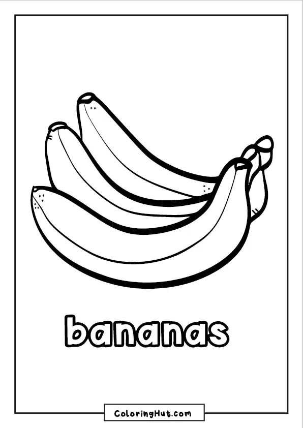 Simple banana bunch coloring page featuring three ripe bananas.