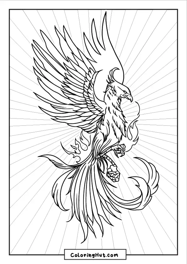 Dynamic phoenix with flames and a burst of energy in the background