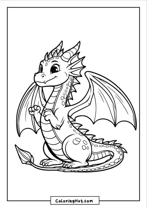 Happy dragon standing upright with spread wings and a cheerful smile