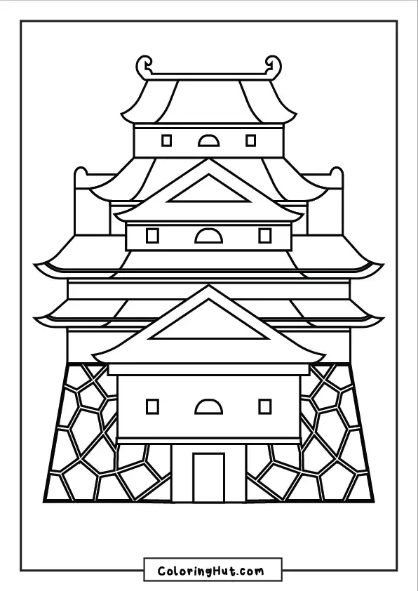 Majestic Japanese-style castle pagoda with detailed roofs and decorative stone foundation.