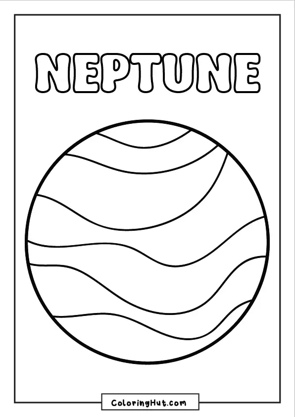 Coloring page of Neptune with smooth layered lines representing icy atmosphere