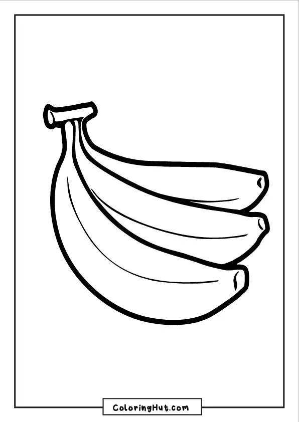 Simple banana bunch coloring page featuring three ripe bananas.