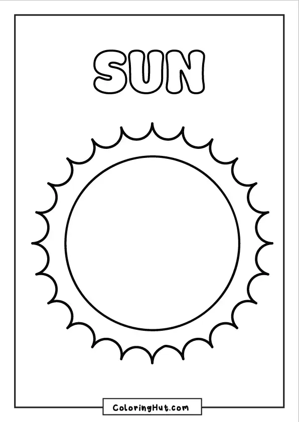 Sun coloring page with spiky rays surrounding a large circle, perfect for space-themed activities
