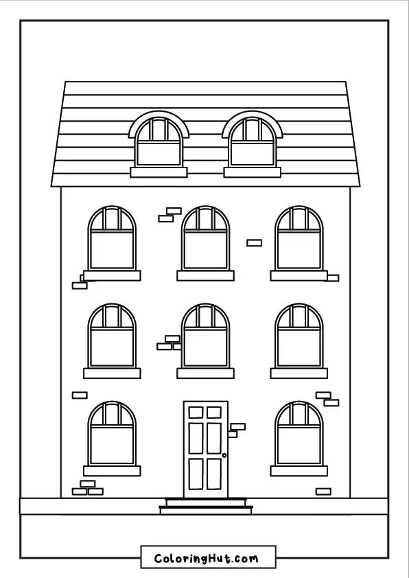 A traditional brick-style apartment with arched windows and a classic symmetrical design.