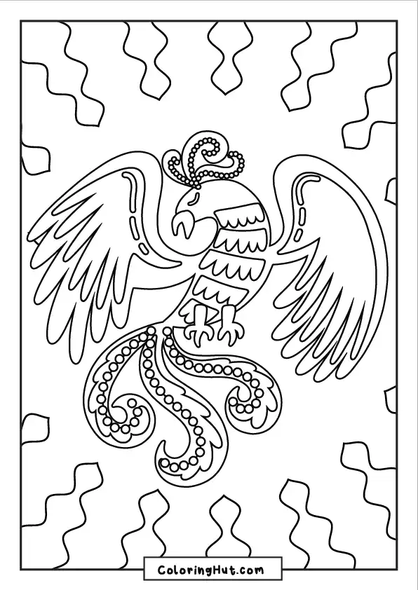 Stylized phoenix with bold outlines and symmetrical wings in a tribal-inspired design
