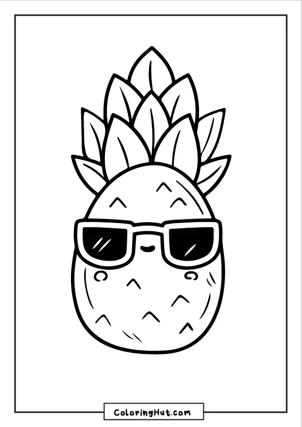 A trendy pineapple wearing sunglasses, adding a fun and playful touch to this fruit-themed coloring page.
