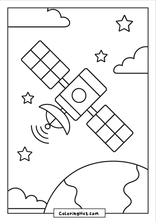 Satellite above Earth sending signal waves into space