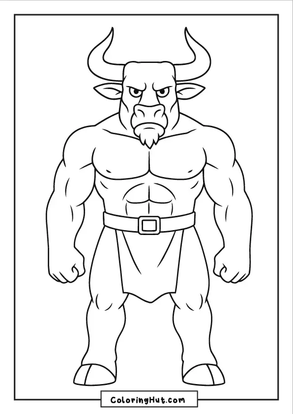 Bold minotaur with clenched fists standing tall and confident in a simple pose