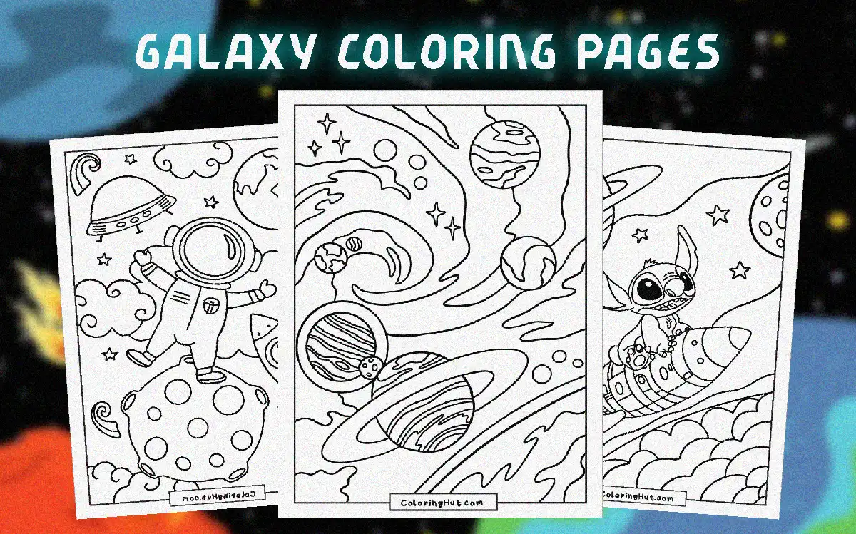 Cover image of swirling galaxies, astronauts, and planets with creative designs ideal for kids’ imaginations.