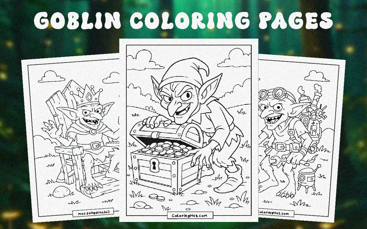 Cover image featuring mischievous goblins, including a goblin king, a sneaky treasure hunter, and a goblin inventor with goggles.