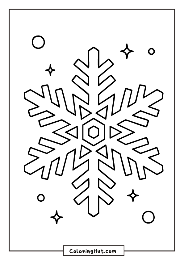 A single six-point snowflake in the center with scattered circles and star shapes floating around it.