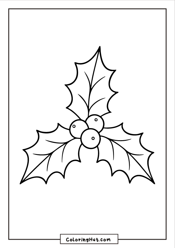 Three holly leaves arranged around a cluster of berries in a simple, bold outline style.