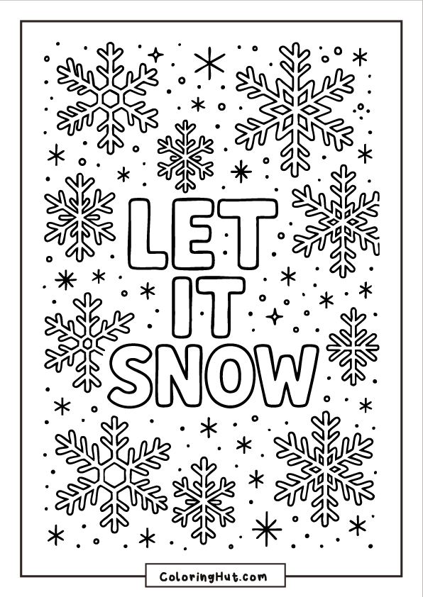 The phrase “Let It Snow” in bold letters surrounded by multiple snowflakes, stars, and tiny dots filling the background.