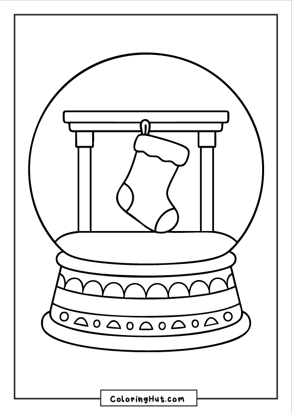 Snow globe scene featuring a single Christmas stocking hanging inside a decorative base.