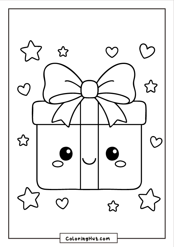 Christmas presents with ribbon bows arranged beside hanging ornaments in various shapes.