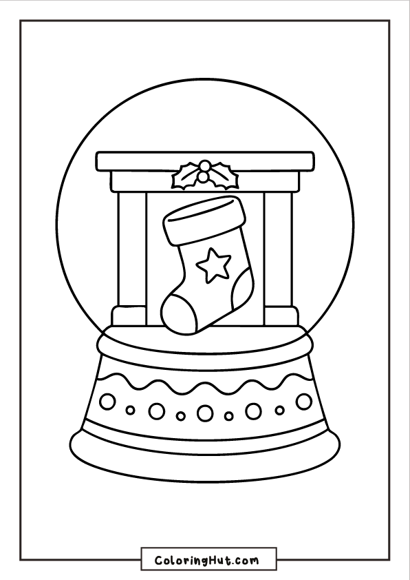 Snow globe featuring a Christmas stocking hanging inside a decorative pedestal base.